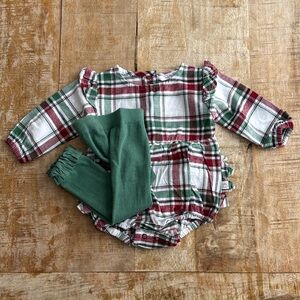 NWOT Ruffle Butts Girls Plaid Romper with Tights 0-3m